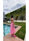 Kalp yaka Midi Boy Pembe Elbise