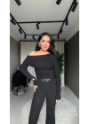Kayık Yaka Siyah Body