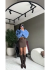 Kemerli Kaşe Mini Kahverengi Etek