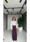 Kemerli Palazzo Bordo Pantolon