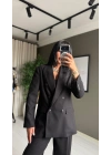 Kruvaze Blazer Ceket Siyah