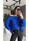 Madonna Yaka Saks Mavi Triko Kazak