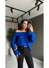 Madonna Yaka Saks Mavi Triko Kazak