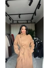 Maxi Boy Dik Yaka Kaşe Taba Kaban