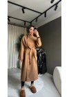 Maxi Boy Dik Yaka Kaşe Taba Kaban