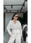 Modal Kumaş Kemer Detaylı Bej Eşofman Takım