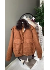 Nubuk Kürk Yakalı Bomber Taba Mont