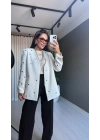 Pamuklu Kumaş Zımbalı Bej Blazer Ceket