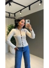 Q Fitilli Düğmeli Hırka Krem