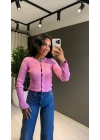 Q Fitilli Düğmeli Hırka Pembe