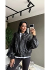 Quzu Organze Bomber Ceket Siyah