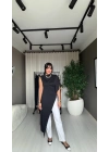 Tek Omuz Uzun Siyah Bluz