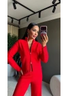 Triko Fermuarlı Kırmızı Hırka