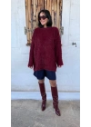 Tüğlü Oversize İspanyol Kol Bordo Kazak