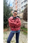Vintage Deri Bomber Kırmızı Mont