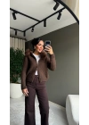 Yakası Kürklü Fermuarlı kahverengiHırka