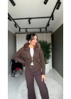 Yakası Kürklü Fermuarlı kahverengiHırka