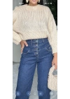 Dört Düğmeli Yüksek Bel Lacivert Mom Jean