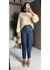 Dört Düğmeli Yüksek Bel Lacivert Mom Jean