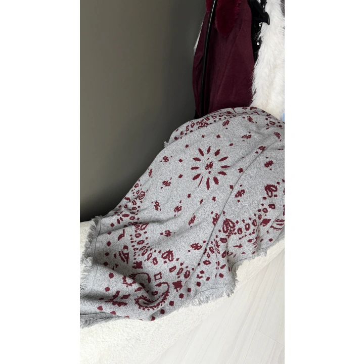 Qu Gri Bordo Şal