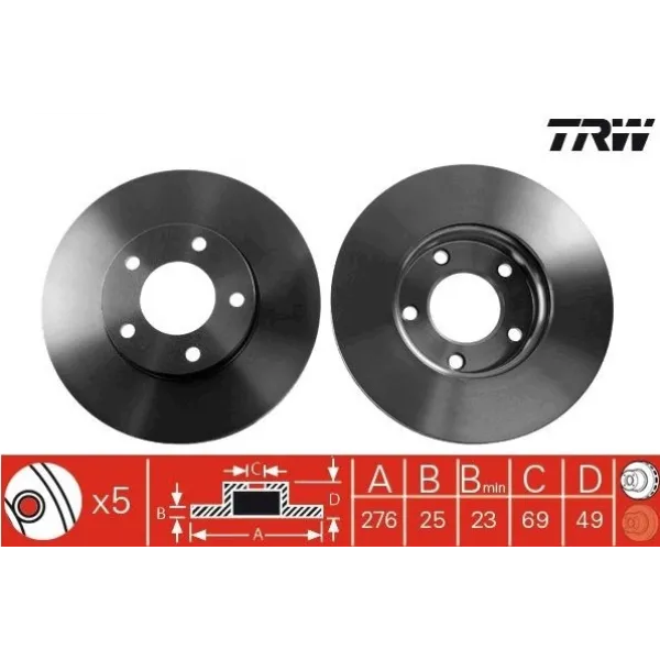 Mazda 3 1.6 2003-2013 Ön Fren Diski 278MM - TRW (TAKIM)