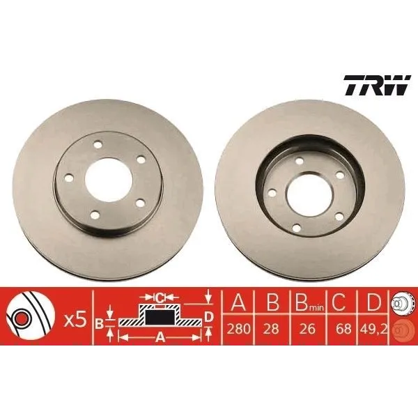 Nissan Primera 1.6 2002-2008 Ön Fren Diski - TRW (TAKIM)