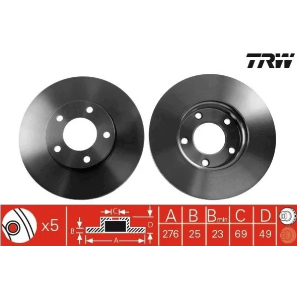Mazda 3 1.6 2003-2013 Ön Fren Diski 278MM - TRW (TAKIM)