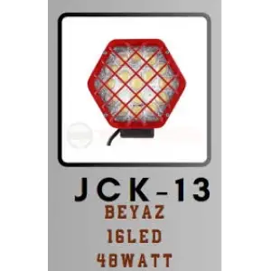 BEYAZ 16LED 48WATT 12-24V JCK-13 KIRMIZI KAFESLİ ALTIGEN LED