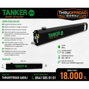 Tanker Solar Shower - Araç Üstü Basınçlı Su Tankı Yatay 24 LT