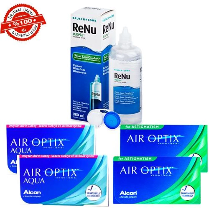 2 Air Optix Aqua + 2 Air Optix for Astigmatism + Solüsyon Hediye