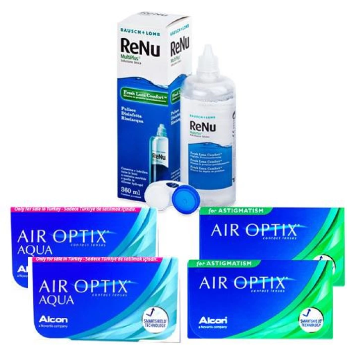 2 Air Optix Aqua + 2 Air Optix for Astigmatism + Solüsyon Hediye