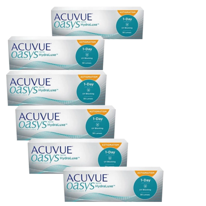 Acuvue Oasys 1-Day for Astigmatism. Acuvue Oasys Hydraluxe 1-Day 90pk. Acuvue Oasys 1-Day for Astigmatism 90. Acuvue Oasys with Hydraluxe for Astigmatism 90.