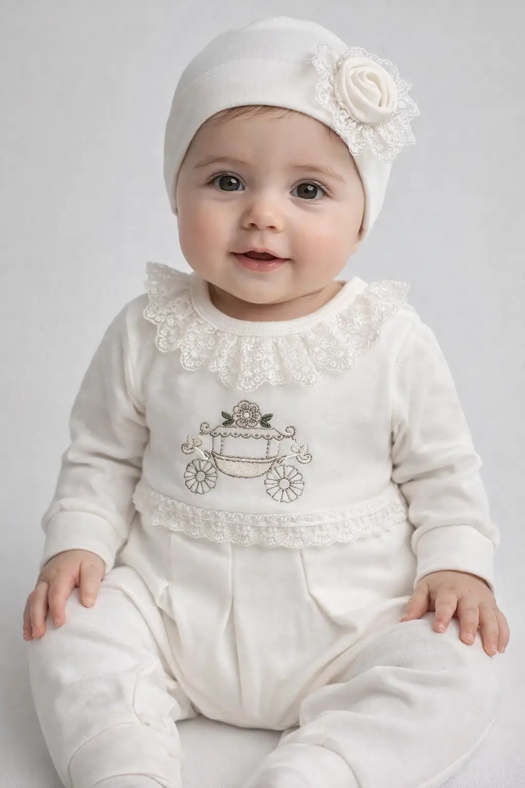 Çiçekli Araba Nakışlı Dantelli Tulum