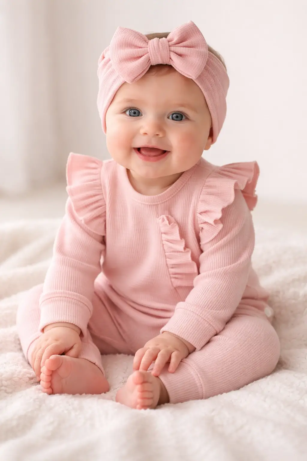 Pembe Fırfırlı 3’lü Kız Bebek Takımı