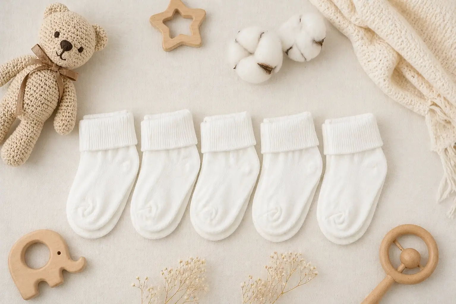 %100 Pamuk Yenidoğan Bebek Çorabı 5’li Set 0-6 AY