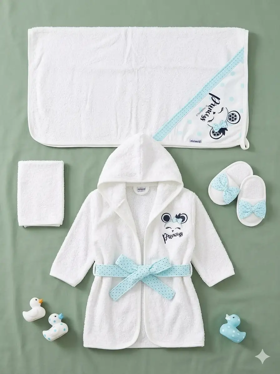 Prenses Desenli Kız Bebek Yenidoğan 4 Parça Banyo Seti