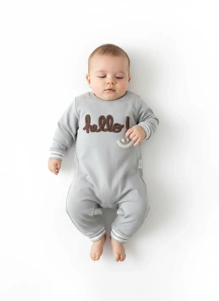 Hello Nakışlı % 100 Pamuk Erkek Bebek Tulum