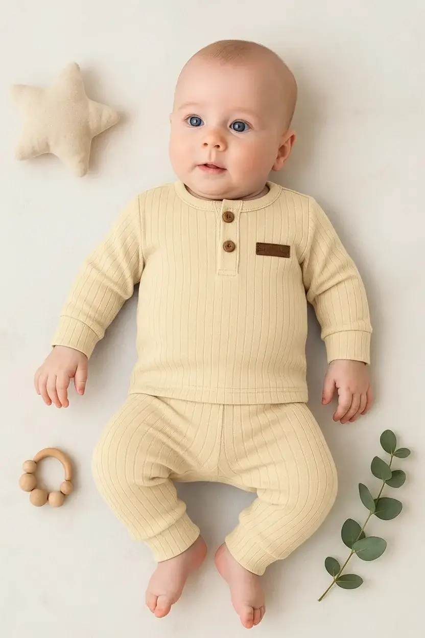 Çizgili Kumaş % 100 Pamuk 2li Unisex Takım