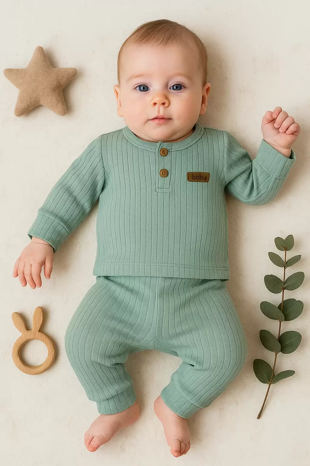 Çizgili Kumaş % 100 Pamuk 2li Unisex Takım