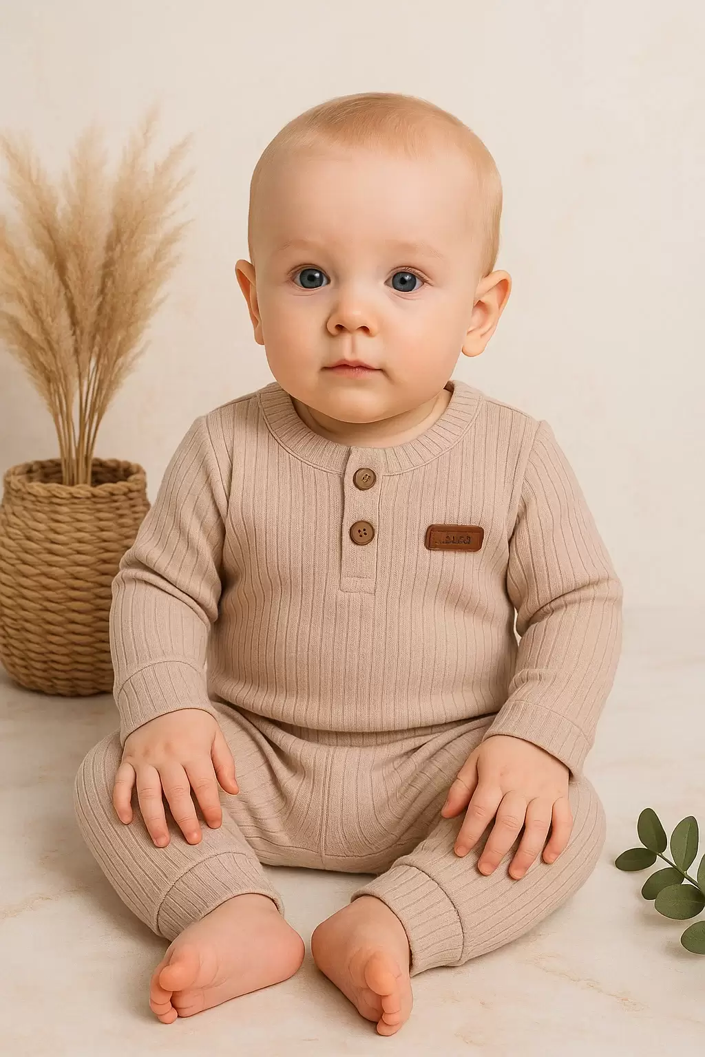 Çizgili Kumaş % 100 Pamuk 2li Unisex Takım