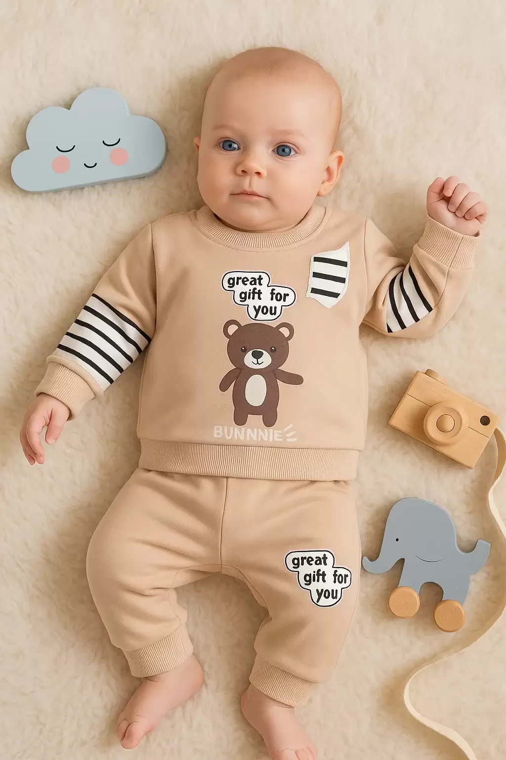 Gift For You Desenli 2li % 100 Pamuk Erkek Bebek Takımı