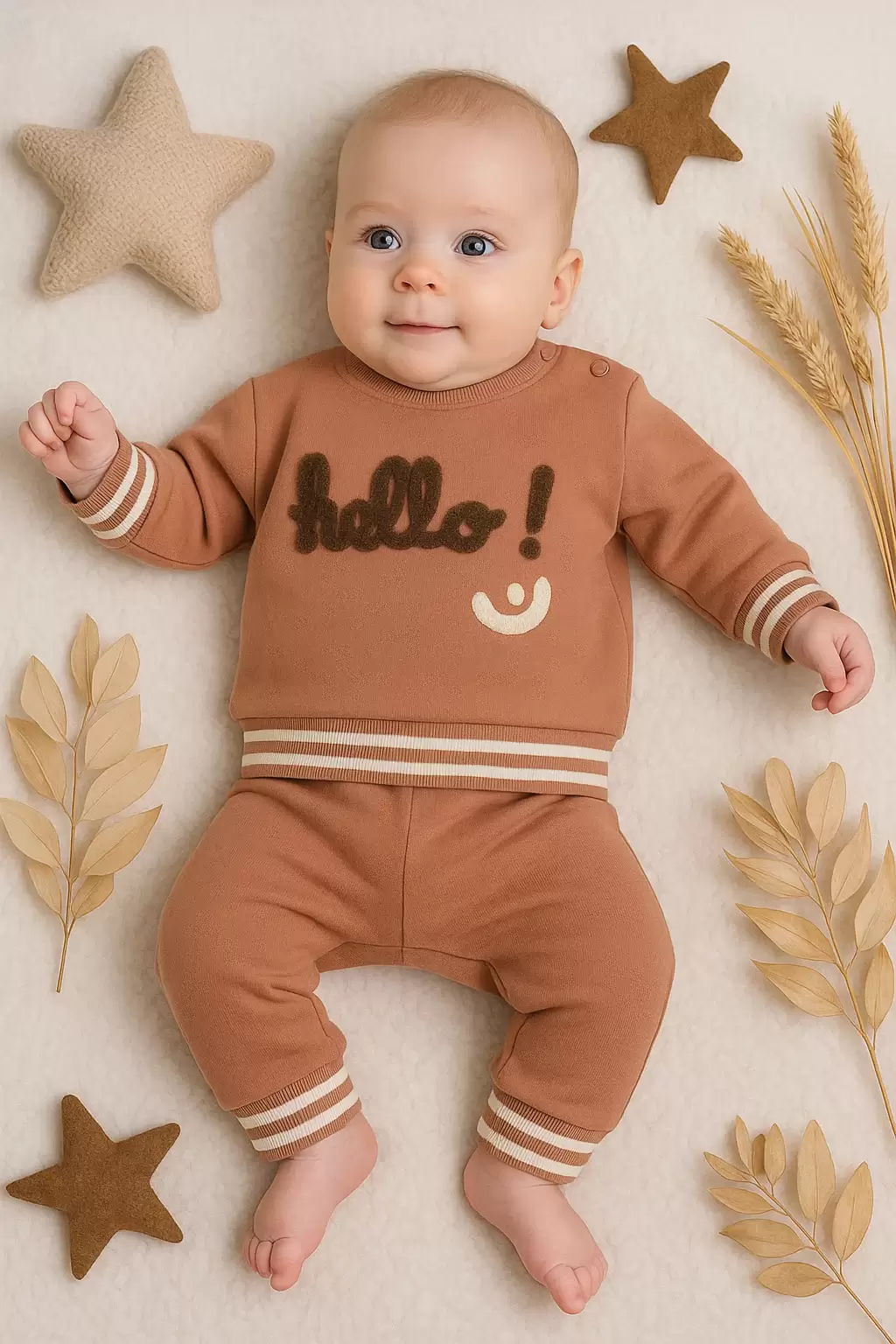 Hello Nakışlı % 100 Pamuk 2li Erkek Bebek Takım