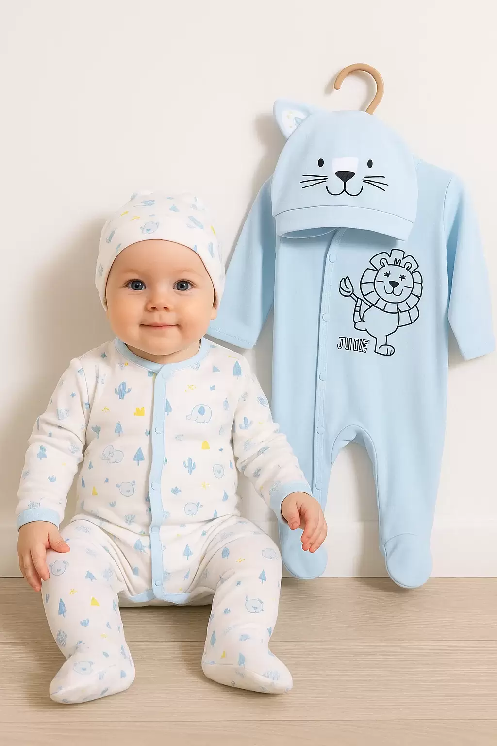 Mini Jungle Aslan Desenli Erkek Bebek 4lü Tulum Seti