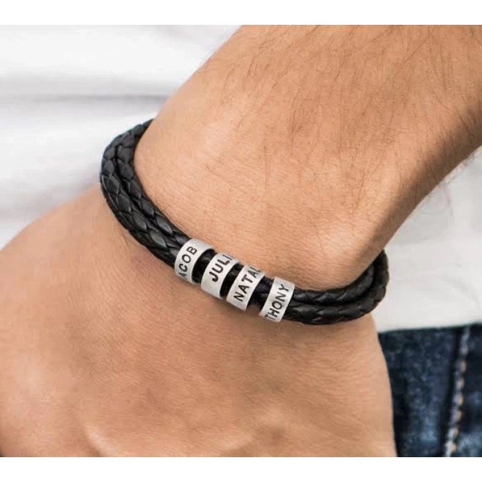 3 Sıralı Örme Deri Isimli Gümüş Bileklik