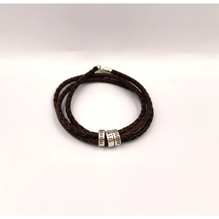 3 Sıralı Örme Deri Isimli Gümüş Bileklik