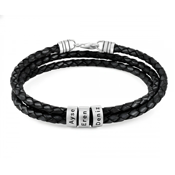 3 Sıralı Örme Deri Isimli Gümüş Bileklik