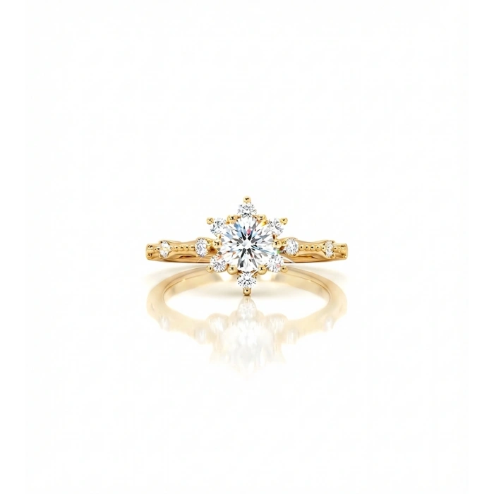 Pırlanta Montür Aşk Güneşi Gümüş Yüzük - Altın