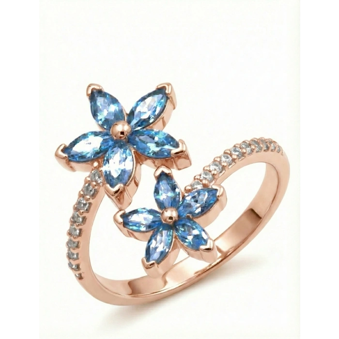 Mikro Taşlı Mavi Kardelen Çiçeği Gümüş Yüzük - Rose