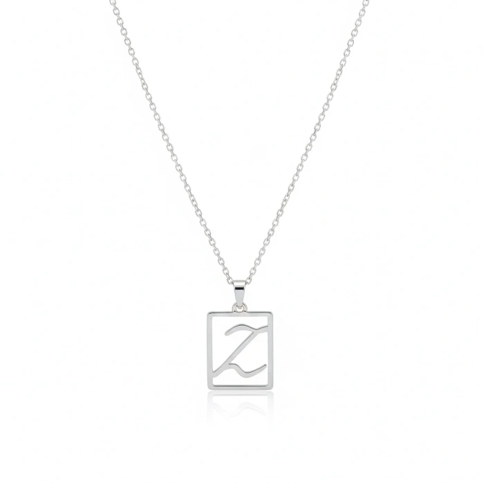 Çerçeveli Harf Gümüş Kolye - Gümüş