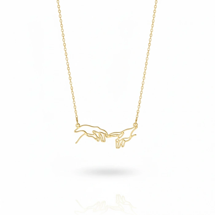 Buluşan Eller Gümüş Kolye - Altın